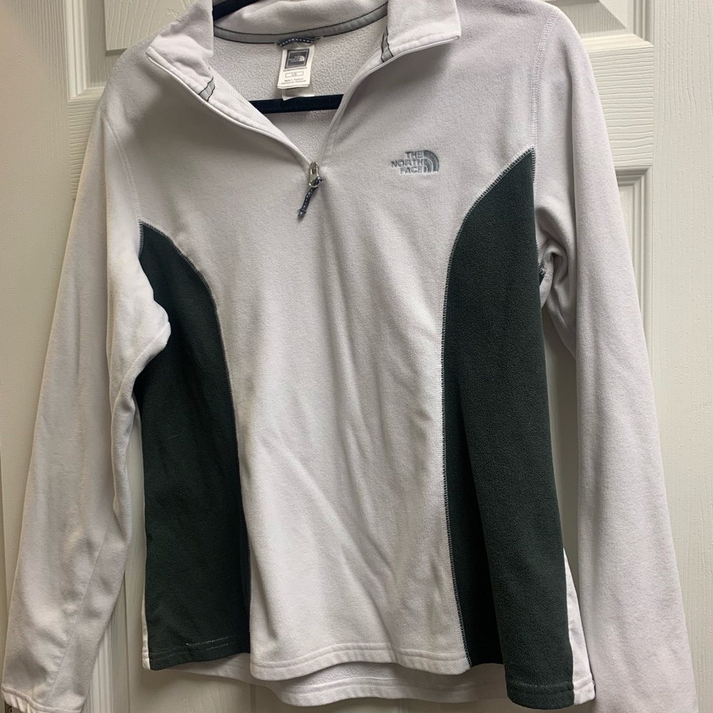North face white and gray fleece long sleeve